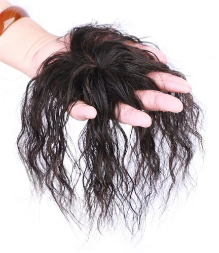 Vista 2 de LXUE Extensiones de cabello humano rizado natural para mujer para puntos calvos, extensiones cortas para cabello gris, 6 pulgadas