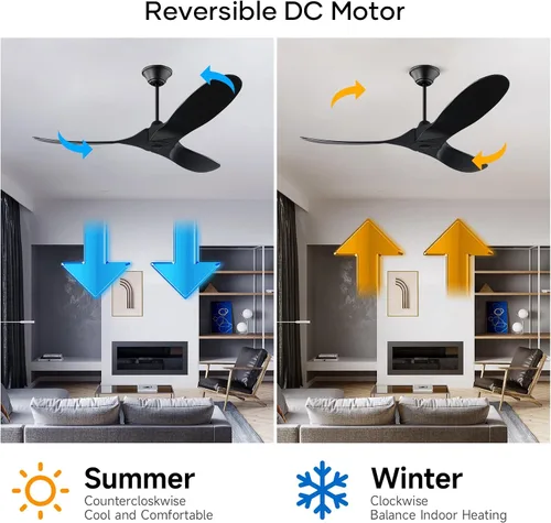 Vista 8 de Ventilador de techo negro sin luz, 52 pulgadas, moderno, para interiores y exteriores, 3 aspas, a prueba de humedad, ventilador de techo de madera