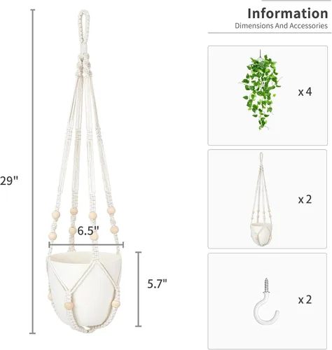 Vista 5 de Mkono Paquete de 2 plantas colgantes falsas con macetas y ganchos de techo, plantas artificiales para decoración del hogar, colgador de plantas
