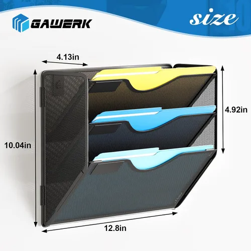 Vista 2 de Gawerk Organizador de archivos de pared colgante de 3 niveles, organizador de papel de correo de malla para colgar carpetas de archivos para oficina