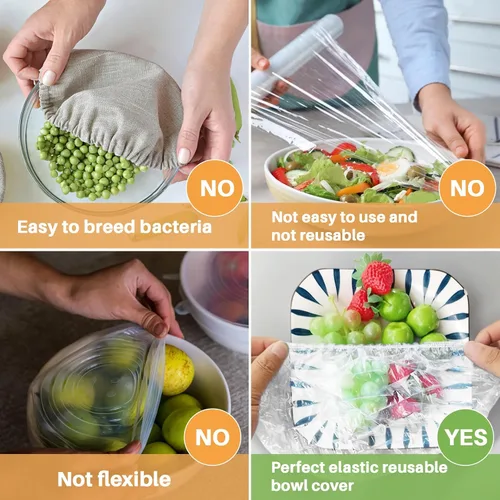 Vista 4 de Sukh 100 fundas reutilizables para tazones, gruesas y resistentes, fundas elásticas para alimentos, elásticas, reutilizables, desechables