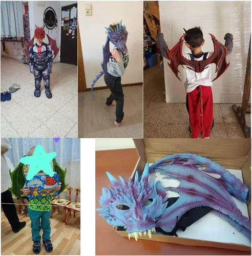 Vista 5 de Disfraz de alas de dragón para niños, juego de máscara de cola de dinosaurio para cosplay