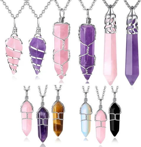 Vista 7 de QINJIEJIE Collar de cristal curativo, joyería de cristal curativo, piedras de cuarzo natural espiritual, piedras preciosas de cuarzo hexagonal