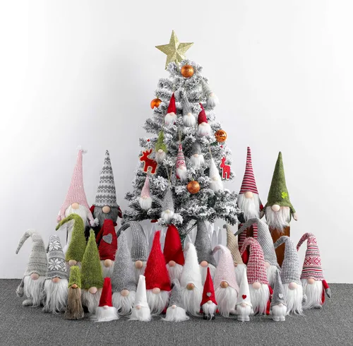 Vista 7 de Juego de 10 gnomos colgantes para árbol de Navidad, gnomos de felpa suecos hechos a mano, Papá Noel, elfo, decoración para el hogar, decoración