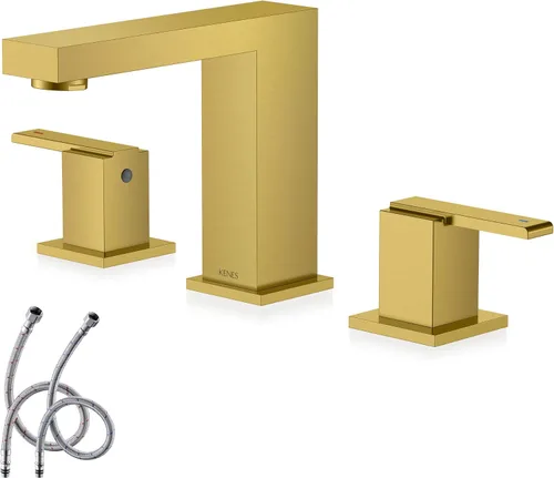 Vista 10 de KENES Grifo de Baño Extendido Negro Mate de Dos Manijas, Grifos de Lavabo de Baño Negro de 3 Orificios, 8 Pulgadas, Grifo de Tocador de Baño de 3