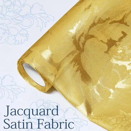 Vista 2 de KKJIAF Tela de Jacquard de Satén Dorado 1 Yarda, 49" de ancho, Estampado de Peonía, Tela de Brocado Brillante y Sedoso para Vestido, Camisas