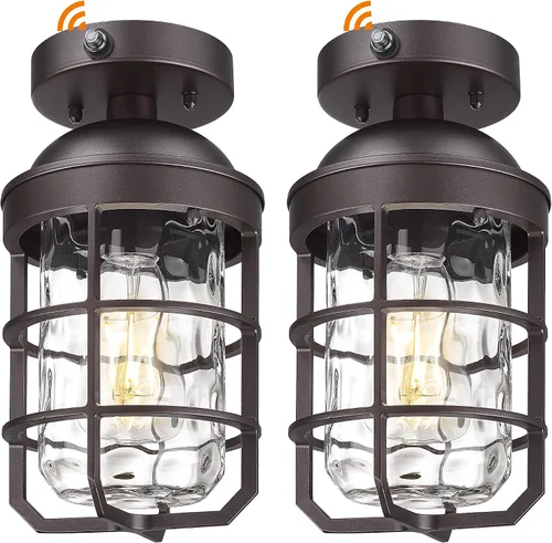 Vista 18 de Emliviar Lámpara de techo estilo granja, luz semiempotrada vintage para interior, luz de seguridad con vidrio templado transparente, acabado