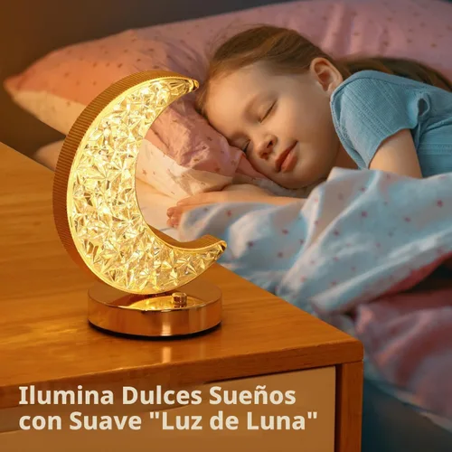 Vista 7 de Lewondr Ramadan Crescent Moon Table Lamp, 3 Way Dimmable Touch Lamp, Gold