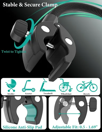 Vista 3 de Soporte de teléfono para cochecito, soporte de teléfono celular con cuello de cisne para cochecito de bebé, carrito de compras, bicicleta