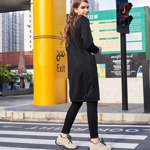 Vista 4 de Chaqueta tipo sudadera larga con cremallera y capucha, estilo casual para mujer, sudadera con bolsillos de gran tamaño y moderna
