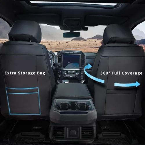 Vista 4 de CoverCenter® Fundas de asiento para Ford F150 2025 2024 2023 2022 2021 2020 2019 2018-2015, Juego completo de fundas de asiento de fibra de carbono