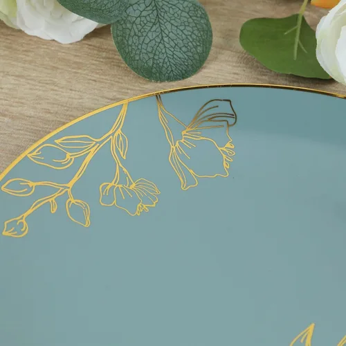 Vista 6 de Efavormart - Juego de 20 platos de plástico floral azul polvoriento, dorados, platos de 10 pulgadas y platos de postre de 7 pulgadas