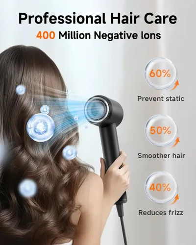 Vista 5 de Secador de pelo profesional con difusor para cabello rizado, secador iónico negativo de 1,312.3 ft para secado rápido, motor sin escobillas de alta