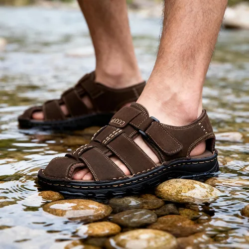 Vista 6 de Jousen Sandalias de hombre con soporte de arco casual de cuero genuino para verano al aire libre playa pescador sandalias para hombres