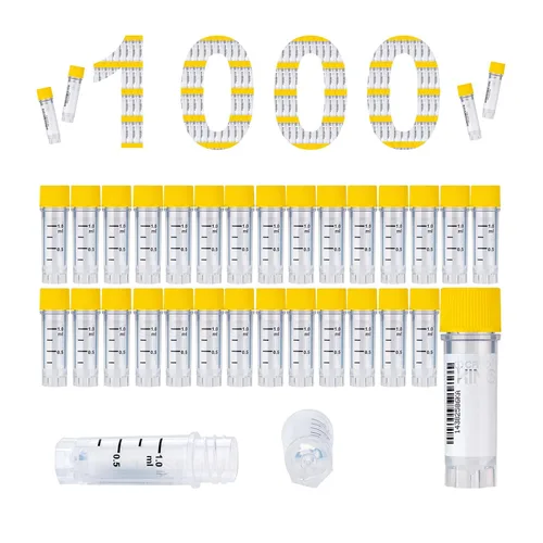 Vista 51 de Cryoviales de 0.0 fl oz, 25Pcs Cryotubes con código de barras lateral, frascos de esterilización con rosca externa, tubos de muestra con tapas Azul