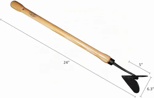 Vista 2 de DeWit Drop Grip Hand Arado – Herramienta de jardín holandés, mango de madera de fresno, agarre de doble bombilla, 22.4 pulgadas de longitud, mini