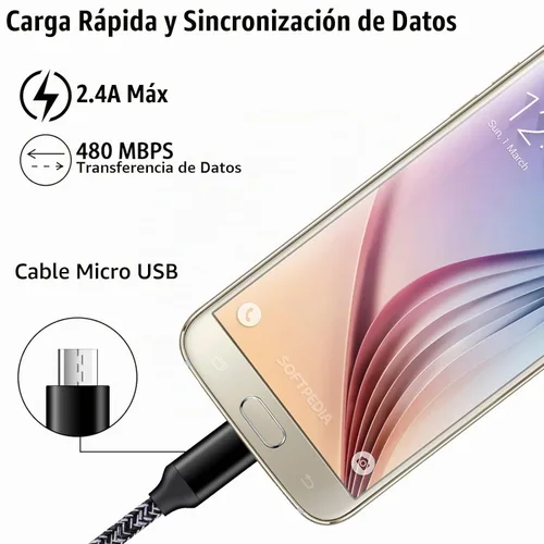 Vista 2 de Cargador Android para Samsung Galaxy J7 Prime/Crown/Star/Sky Pro/Perx, J3 Negro