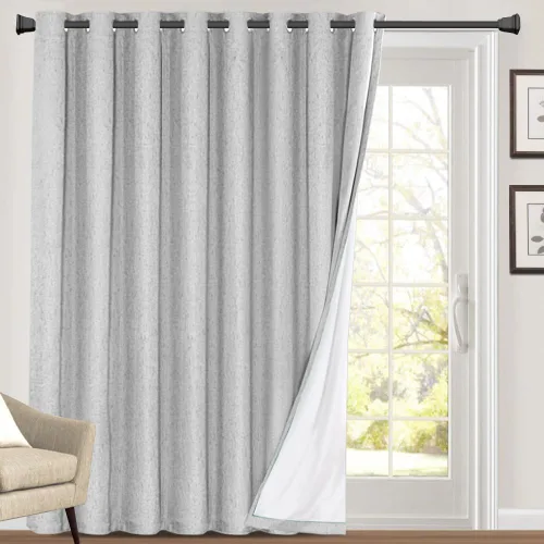 Vista 131 de Cortinas con textura de lino 100% opacas de 64 pulgadas de largo, juego de 2 paneles de cortinas de lino opacas con forro aislante térmico que Arena