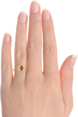 Vista 7 de Rylos Simply Elegant Beautiful - Juego de anillos y aretes con dije de ojo de tigre y diamantes a juego, piedra natal de noviembre*, Metal, Ojo