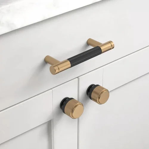 Vista 2 de Asidrama - Paquete de 10 tiradores para gabinete de 3 pulgadas (76mm) de color negro mate y bronce champán, manijas estriadas para gabinete