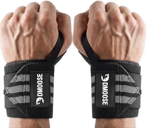 Vista 12 de DMoose Fitness Muñequeras para levantamiento de pesas de 18 pulgadas – Envoltura de gimnasio resistente con lazo para el pulgar para apoyo y alivio