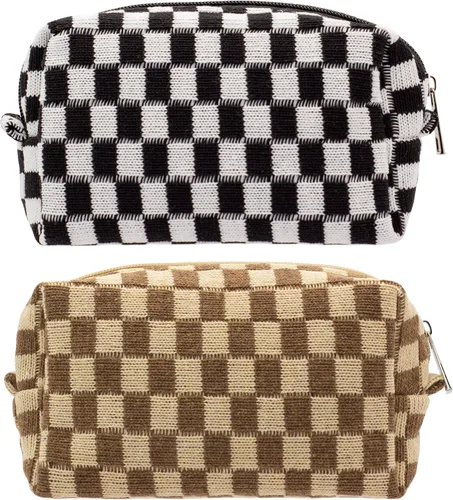 Vista 45 de PAZIMIIK Bolsa de Maquillaje a Cuadros para Bolso Portátil con Cremallera, Estuche Pequeño de Cosméticos para Accesorios de Viaje, Azul Ártico