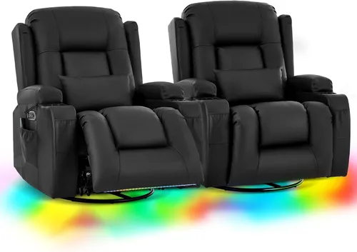 Vista 11 de URRED Silla reclinable giratoria eléctrica con vibración y calor Diseño de motor dual, posiciones infinitas, carga USB, luces LED, portavasos Gris