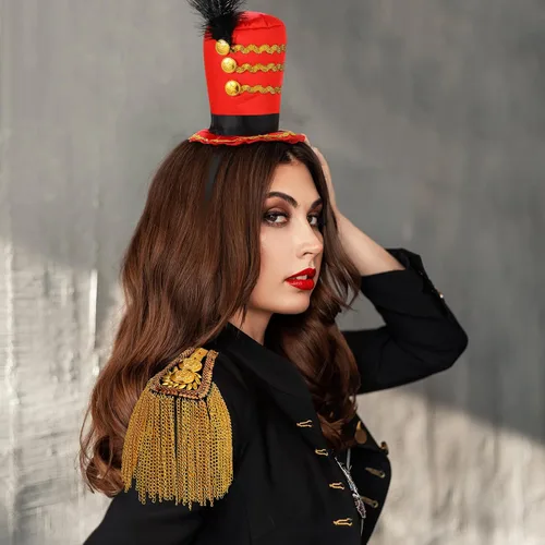 Vista 5 de Tigeen Disfraz de Ringmaster para mujer, sombrero de Ringmaster, hombreras doradas de circo, león, domadora, majorette, mini soldado