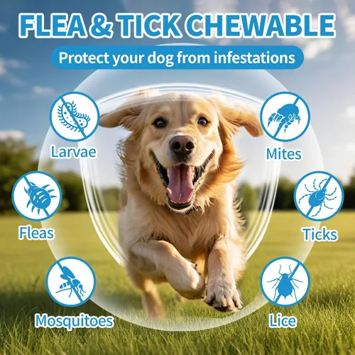 Vista 2 de Prevención de pulgas y garrapatas para perros masticables 200Ct – Suplemento masticable para pulgas y garrapatas, suplemento recomendado por