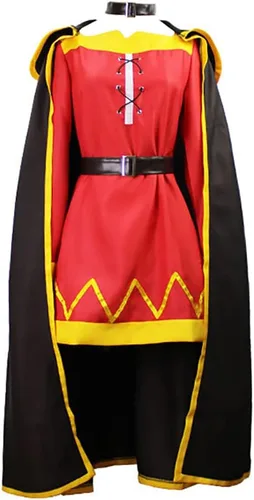 Vista 2 de Smehei Disfraz de cosplay de Megumin Konosuba, traje de megumin, vestido rojo, uniforme completo con sombrero para mujer