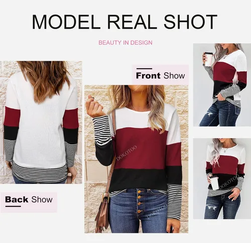 Vista 3 de Dokotoo suéter informal de punto para mujer con cuello redondo manga larga y bloques