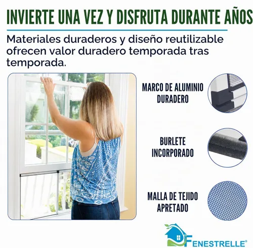 Vista 2 de Fenestrelle Pantalla Extensible para Ventana – 10″ H × 19″–36″ W Horizontal, Pantalla para Ventana Ajustable de 2 Direcciones con Malla de Fibra