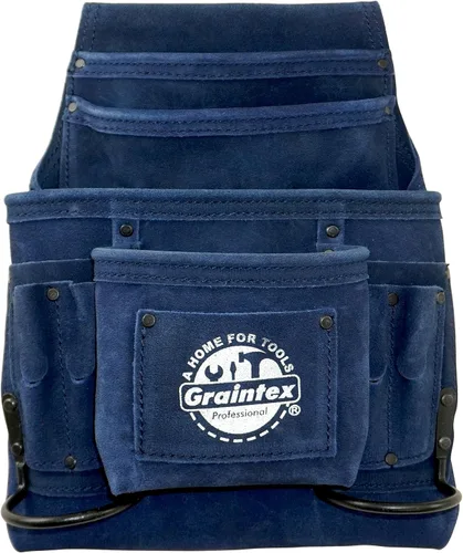 Vista 7 de Graintex - Bolsa de 10 bolsillos para uñas y herramientas, bolsa de cuero de ante color beige, cinturón de herramientas para constructores