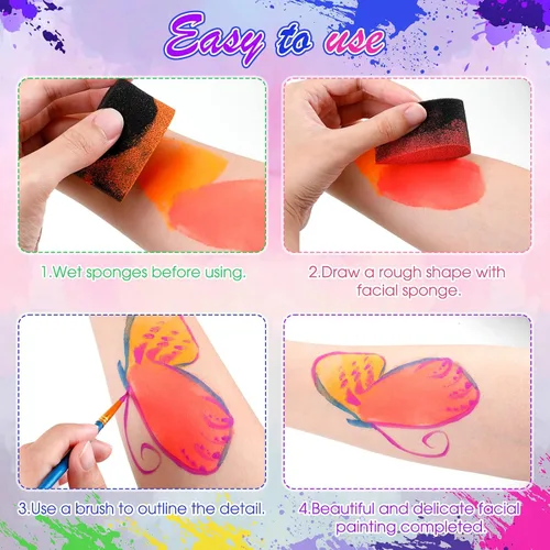 Vista 3 de 32 esponjas de pintura facial de alta densidad para adultos, pintura facial y corporal, verano, carnaval, obras de arte, festivales, pétalos