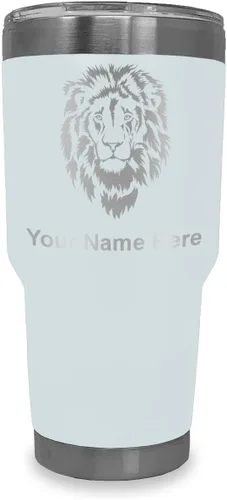Vista 9 de LaserGram Vaso aislado al vacío de 20 onzas, cabeza de león, grabado personalizado incluido (negro)
