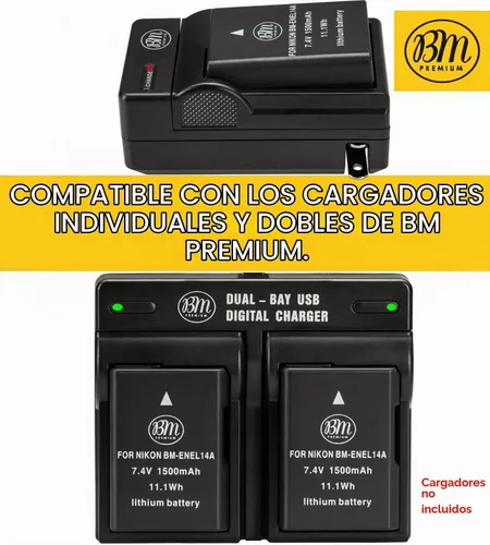 Vista 5 de BM Premium Batería EN-EL14A para Nikon D3100, D3200, D3300, D3400, D3500, D5100, D5200, D5300, D5500, D5600, DF, Coolpix P7000, P7100, P7700 Digital