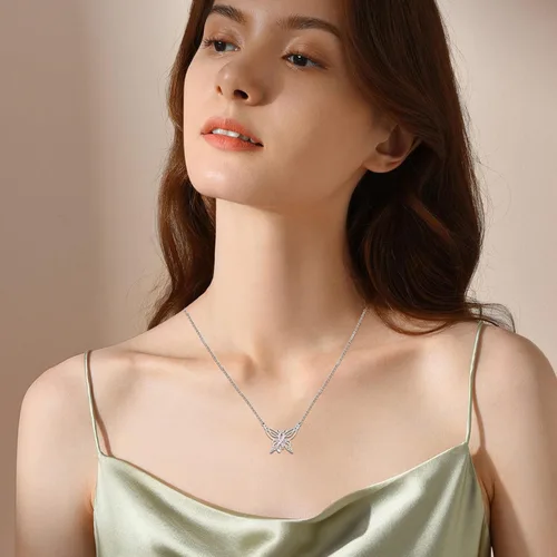 Vista 2 de Freesloth Collares de mariposa para mujer de plata de ley 925 con dije de mariposa, collar de mariposa, regalos para niñas