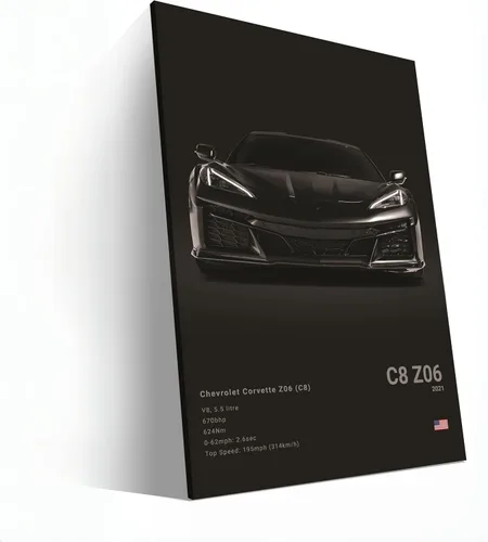 Vista 2 de Póster de Supercar Corvette C8 Z06 Póster de Carreras Pintura de Pared Lienzo Pintura Pósteres Regalo de Cumpleaños Impresiones Imágenes para Negro