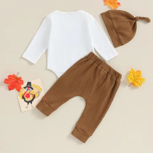 Vista 7 de Muasaaluxi Traje de bebé de Acción de Gracias con diseño de pavo, camisa acanalada, pantalones deportivos, sombrero, ropa de otoño e invierno, 0-12