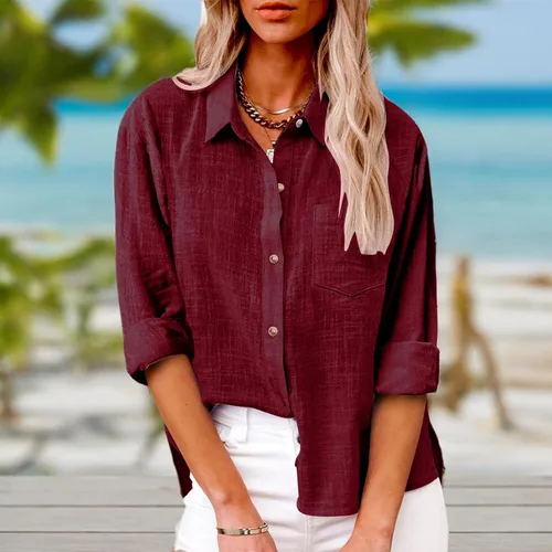 Vista 36 de SMIDOW Camisa de algodón y lino con botones para mujer