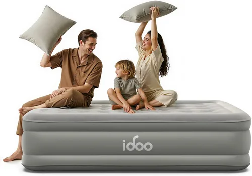 Vista 17 de iDOO Colchón de aire Queen con bomba incorporada, cama inflable elevada de Top Gris & Azul Marino