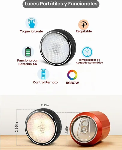 Vista 9 de TECOMLIGHT Luces de disco con control remoto, 3 tonos blancos y 13 colores Negro