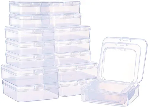 Vista 8 de BENECREAT Paquete de 24 contenedores cuadrados de plástico transparente de 1.38 x 1.38 x 0.7 pulgadas, con tapa para artículos, tapones