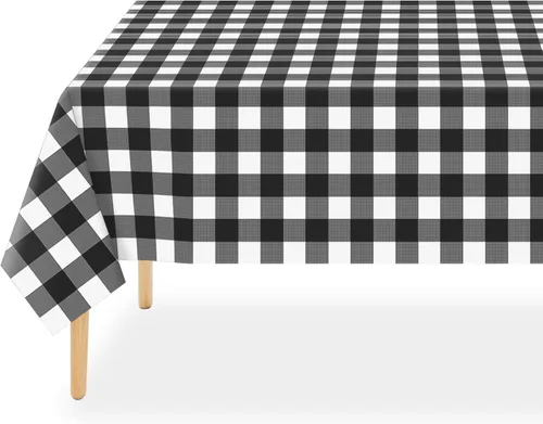 Vista 23 de QIKSION Manteles desechables de plástico negro, paquete de 2, manteles de 54 x 108 pulgadas para fiestas, graduaciones, decoraciones de Halloween