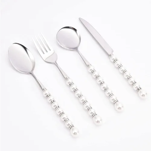 Vista 7 de Moderno juego de cubiertos para 16 elegantes cubiertos de acero inoxidable 18/10, mango de perla, 64 cuchillos, tenedores y cucharas, juego