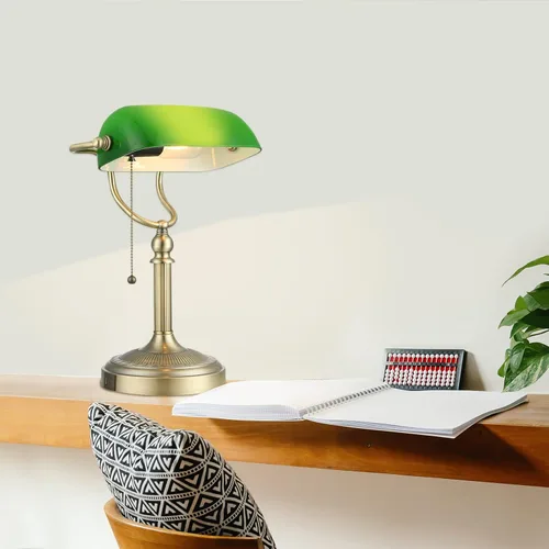 Vista 5 de Lámpara de escritorio de banqueros de vidrio verde antiguo y puerto de carga rápida USB Lámpara de escritorio