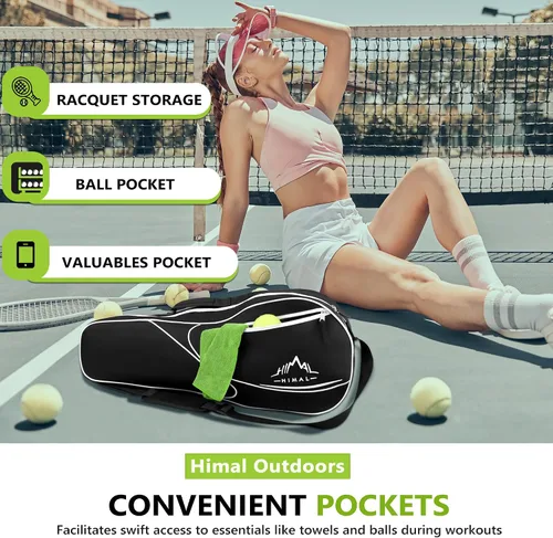Vista 8 de Bolsa de Tenis Himal para 3 Raquetas con Almohadilla Protectora, Bolsa de Raqueta de Tenis para Hombres y Mujeres, Entusiastas del Deporte de Todas