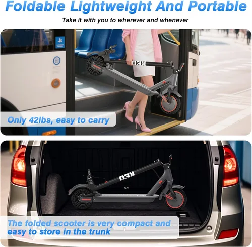 Vista 7 de KEQ Electric Scooter Adults with Dual Suspension 10" Solid Tires Max 22Mph 500W Motor 30 Miles Range Dual Braking System Portable & Foldable E Negro