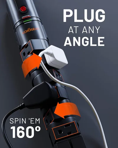 Vista 5 de ECHOGEAR VoltSpin - Regleta de alimentación con protector de sobretensiones, enchufes giratorios, enchufe plano, cable largo y agujeros de montaje