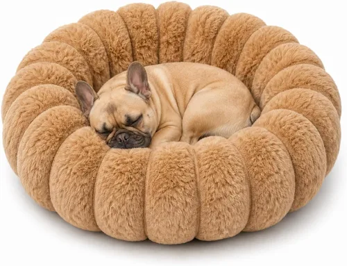Vista 11 de Cama calmante para perros pequeños, cama lavable en forma de dona Gris